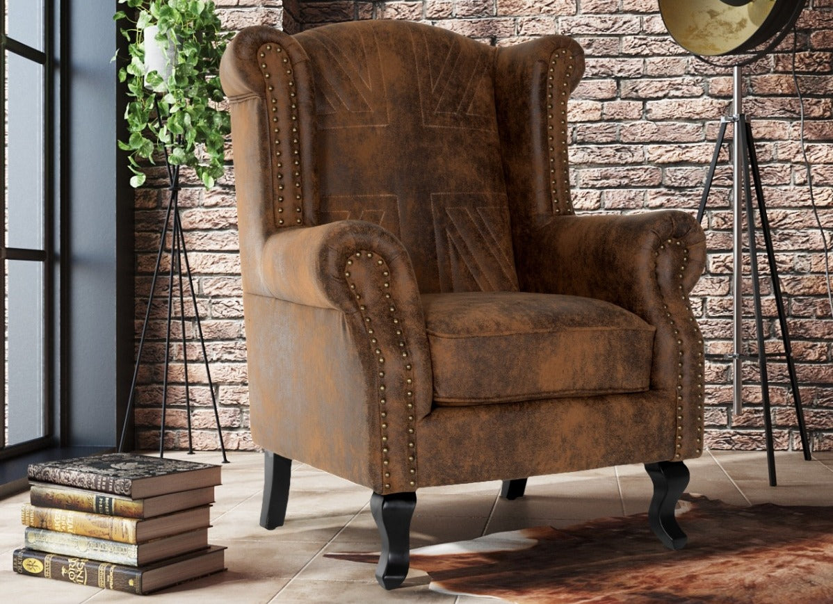 Small leather wingback online chair