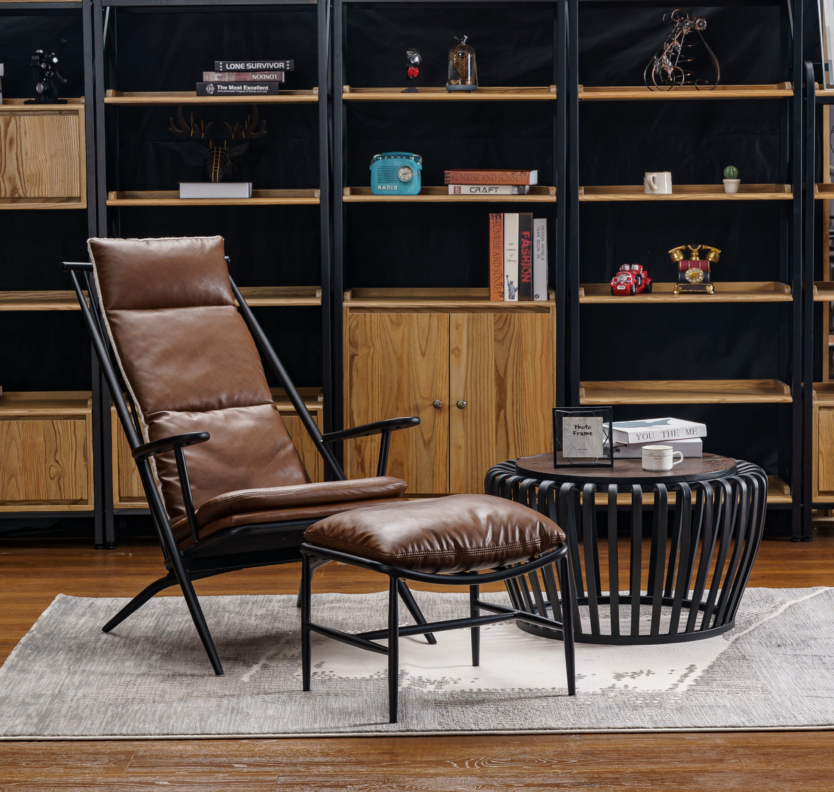 Empierre Brown Leather Club Chair & Ottoman Footstool Set w/ Nailhead  Accents - Modern - Living Room - Los Angeles - by GDFStudio