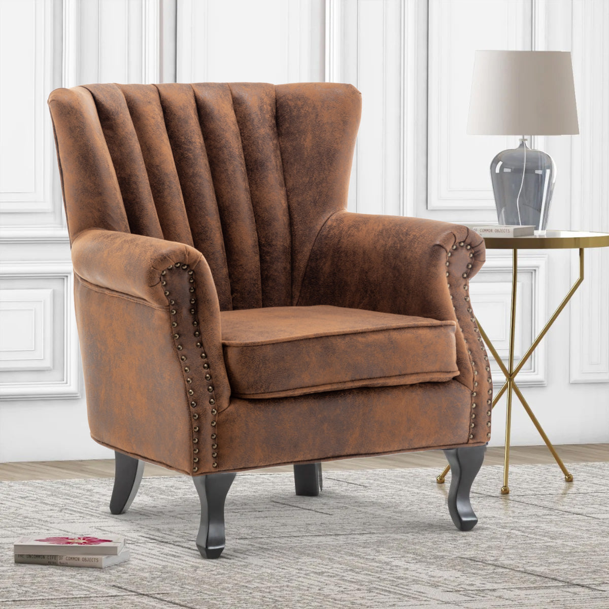 Suede wingback deals chair