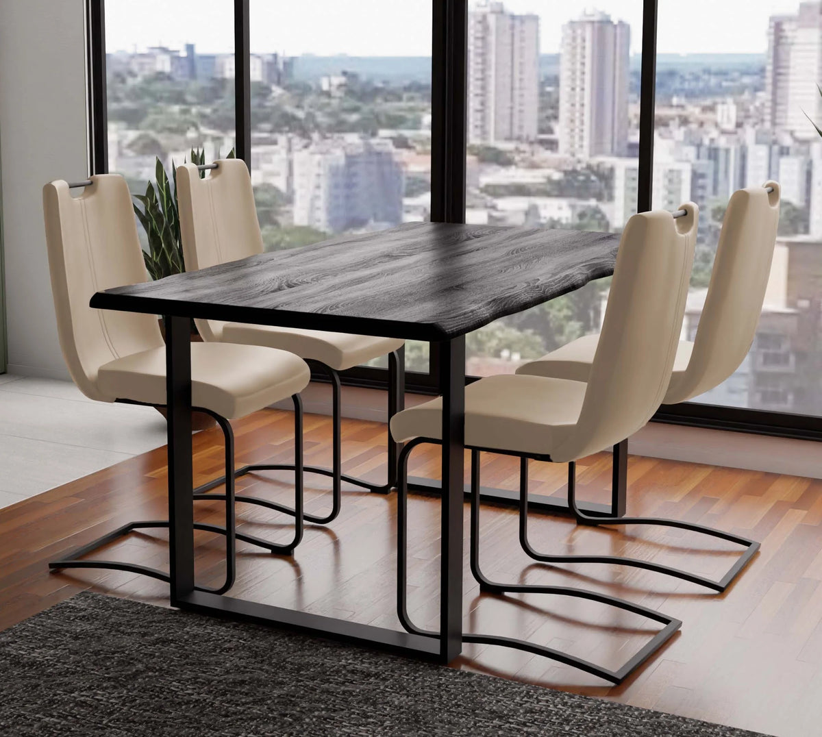 Solid Acacia Grey Wood Manhattan 1.6M Dining Table with Faux Leather L ...