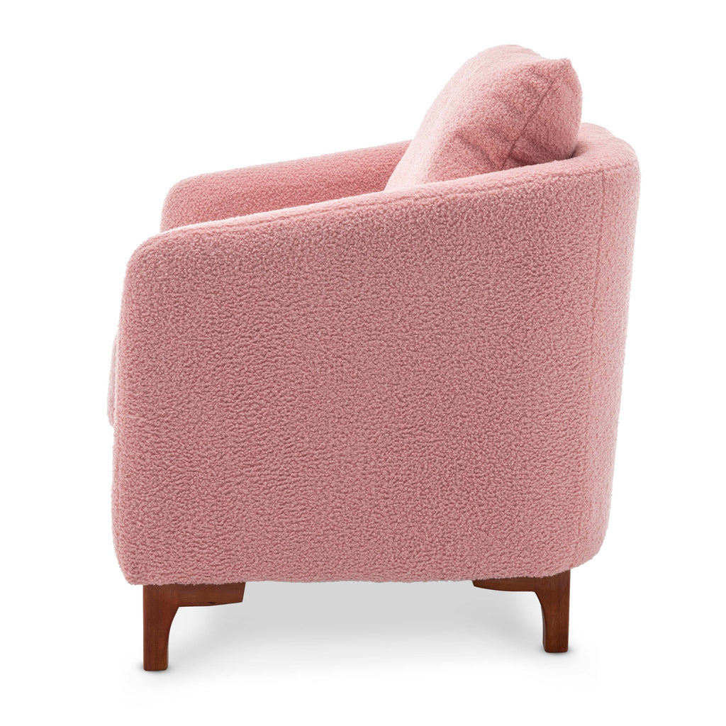 Teddy Boucle Fabric Pink Angela Accent Tub Chair with Ottoman