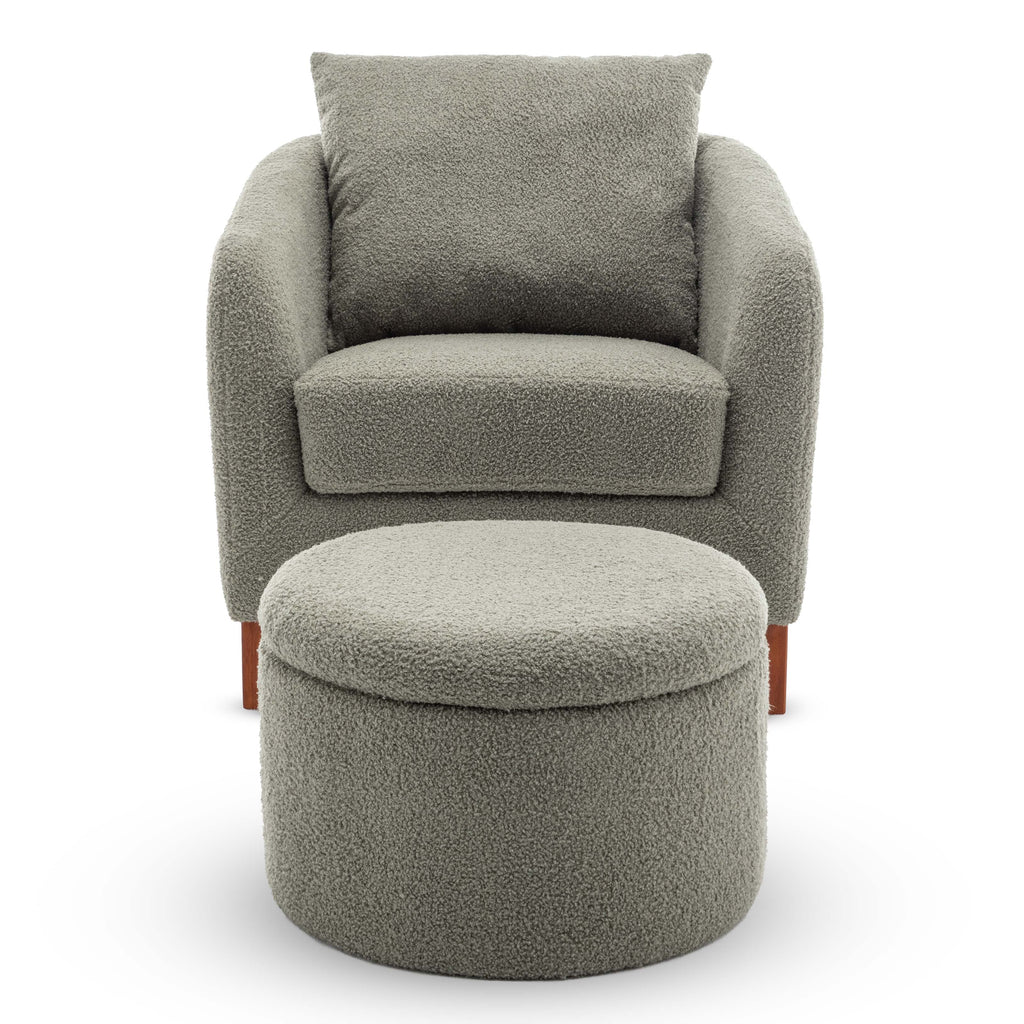 Teddy Boucle Fabric Sage Green Angela Accent Tub Chair with Ottoman