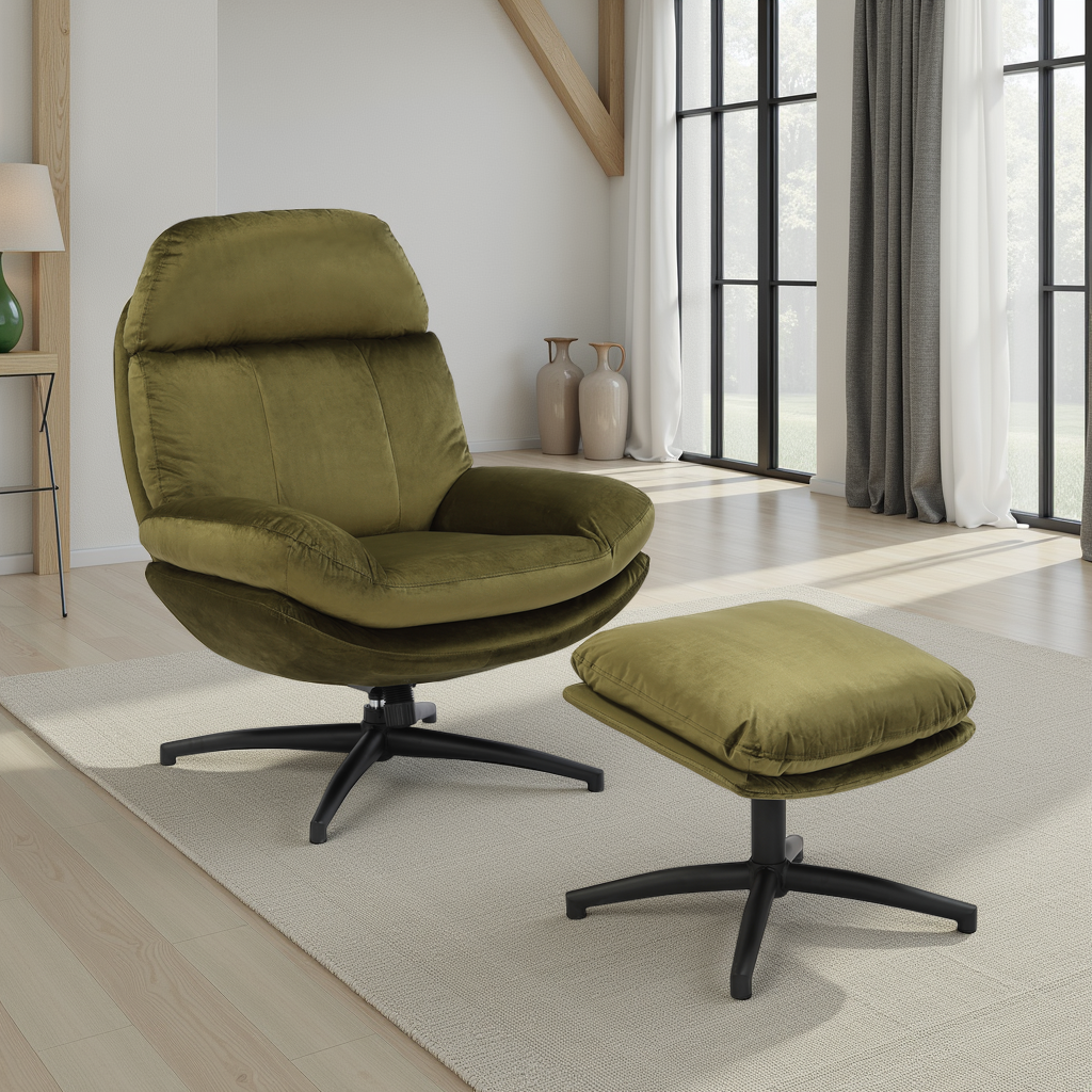 Velvet Sage Green Brenna Swivel Armchair with Footstool Stunning Chairs — free download