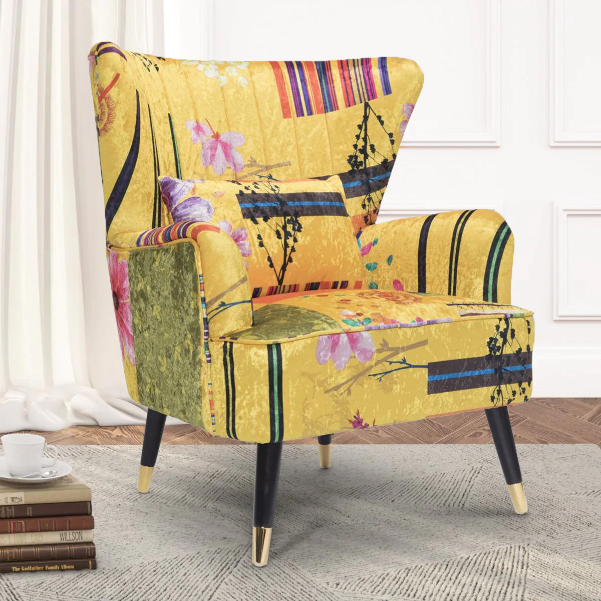 Fabric Gold Patchwork Victoria Accent Wingback Chair Stunning Chairs