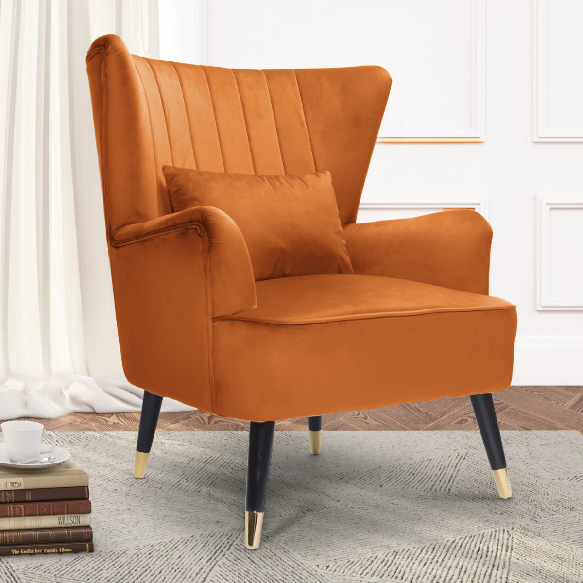 Orange velvet 2025 wingback chair