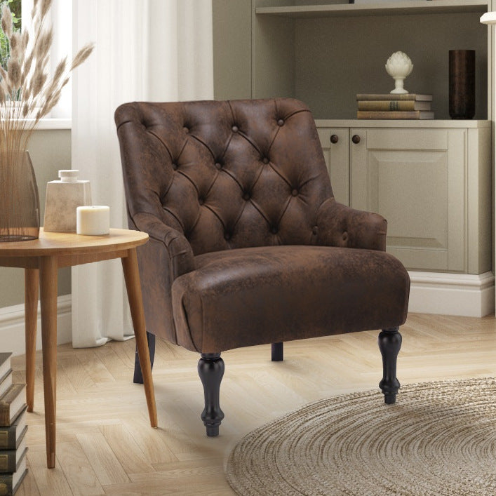 Brown leather accent chair shop with ottoman