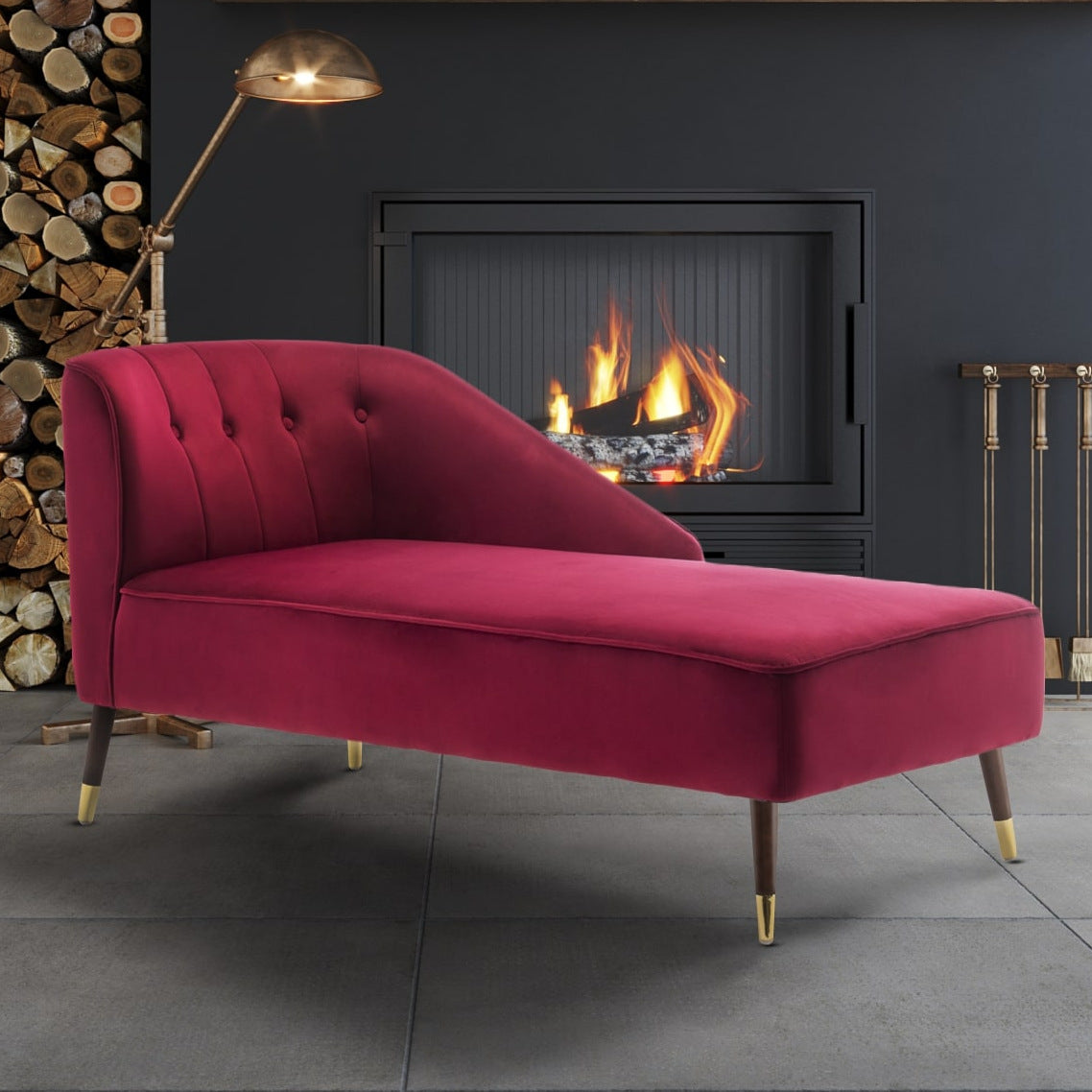 Velvet Scarlet Red Right Hand Facing Marilyn Chaise Lounge Stunning
