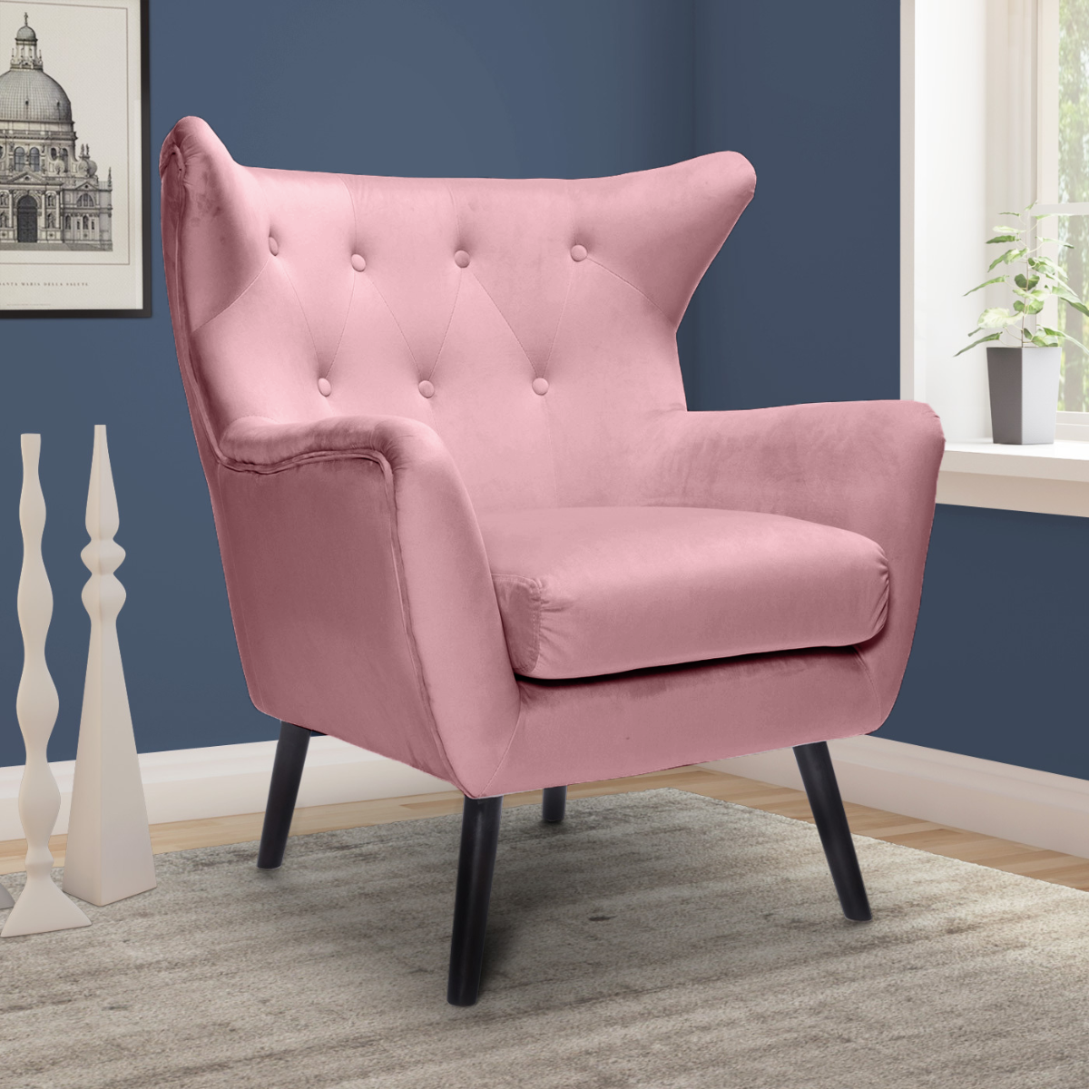 Pink velvet upholstered discount chair