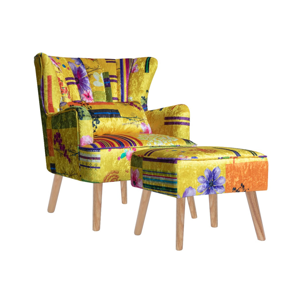 fabric-gold-patchwork-abigail-accent-wingback-chair-with-footstool