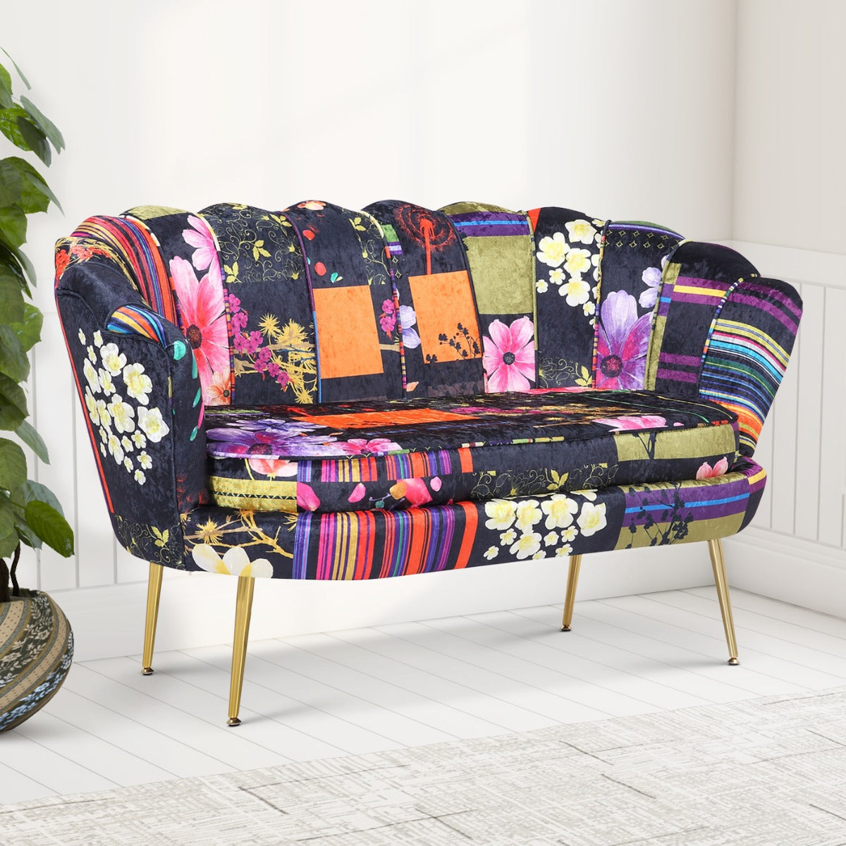 Fabric Black Patchwork 2 Seat Daisy Accent Chair Stunning Chairs