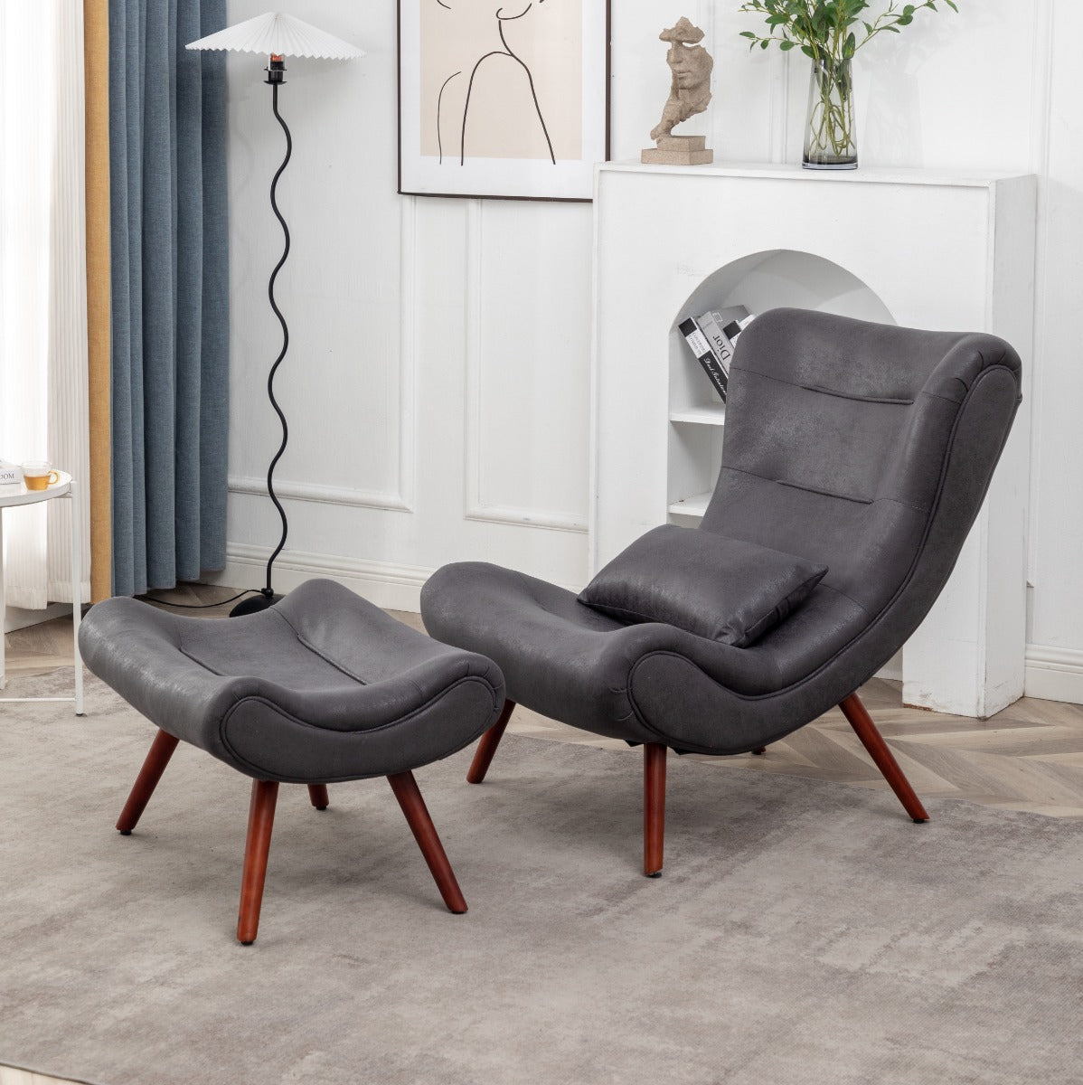 Grey leather 2024 lounge chair