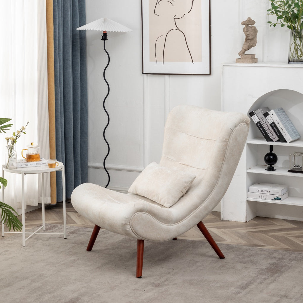 Leather Air Suede Cream Katia Accent Chair with Footstool