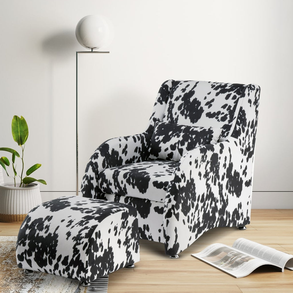 Fabric Cow Print Porto Accent Chair with Footstool