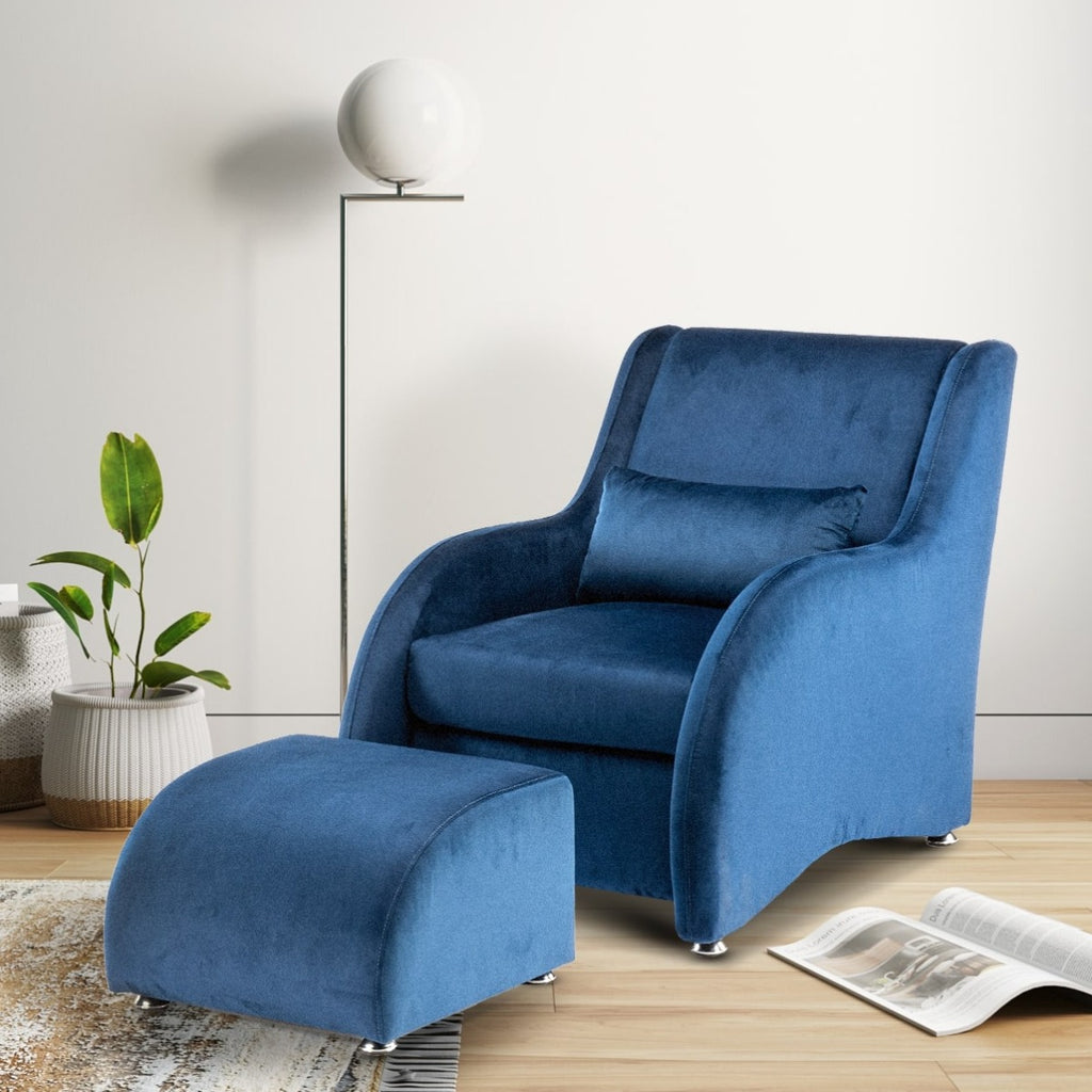 Velvet Blue Porto Accent Chair with Footstool