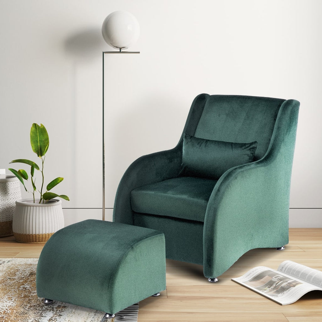 Velvet Bottle Green Porto Accent Chair with Footstool
