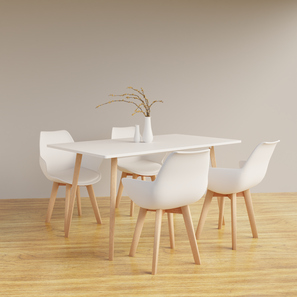 Atherton White MDF 1.4M Modern Scandinavian Dining Table with 4 Arturo Stunning Chairs