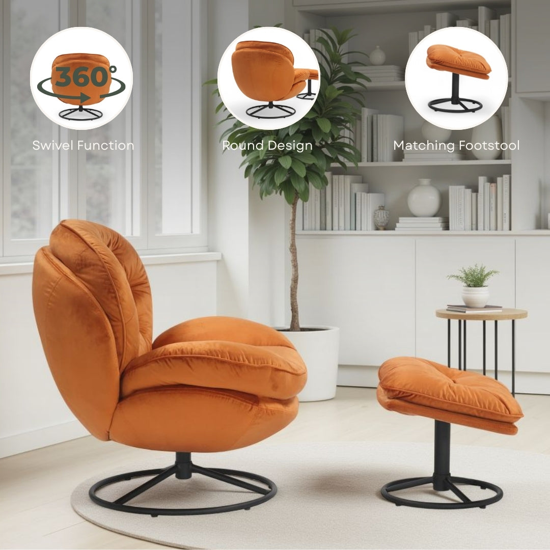 Velvet Sage Green Azura Swivel Accent Chair with Footstool