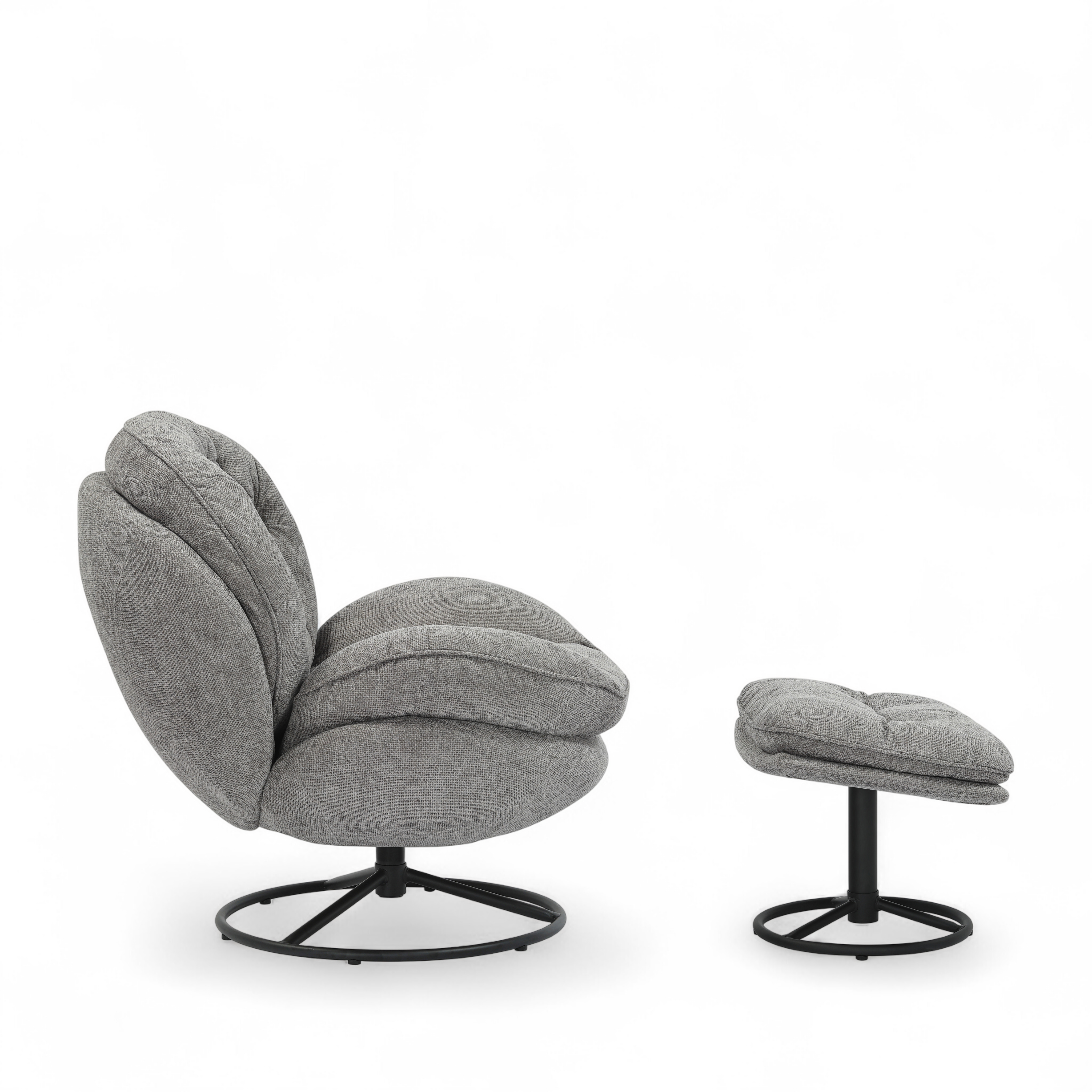 Dark Grey Chenille Fabric Azura Swivel Accent Chair with Footstool ...