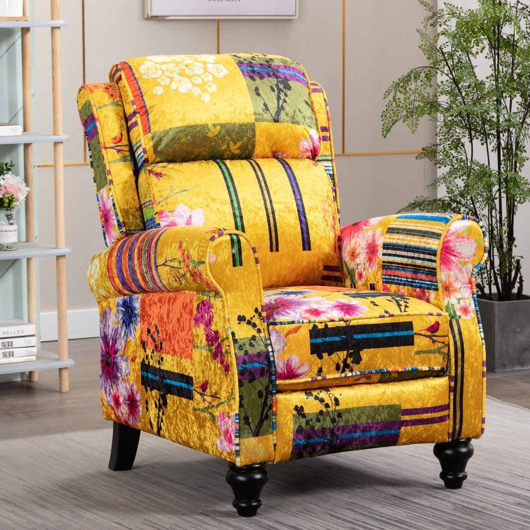 Fabric Gold Patchwork Mary Manual Recliner Chair – Stunning Chairs