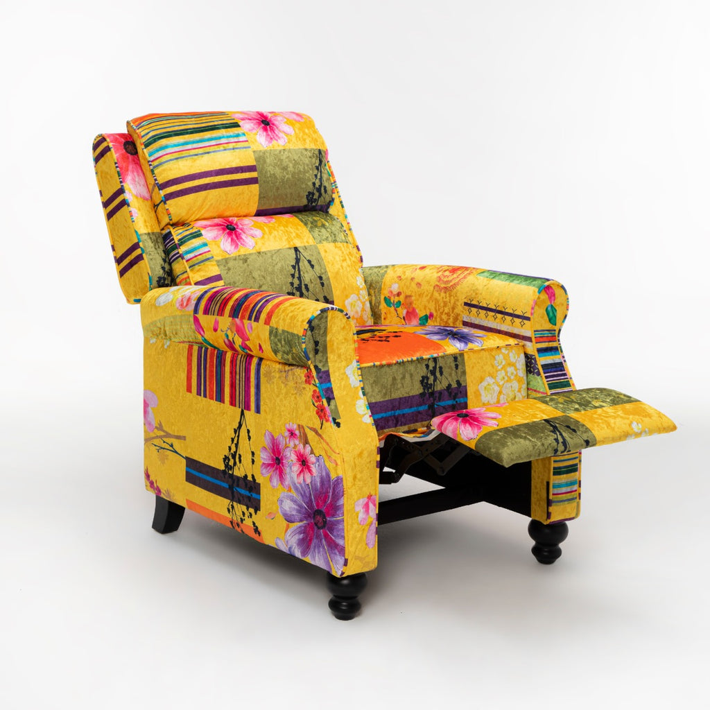 Fabric Gold Patchwork Mary Manual Recliner Chair