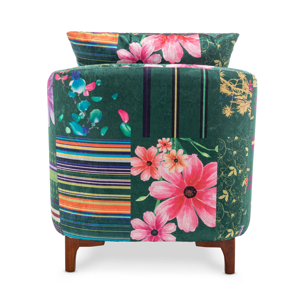 Fabric Green Patchwork Angela Accent Tub Chair with Ottoman