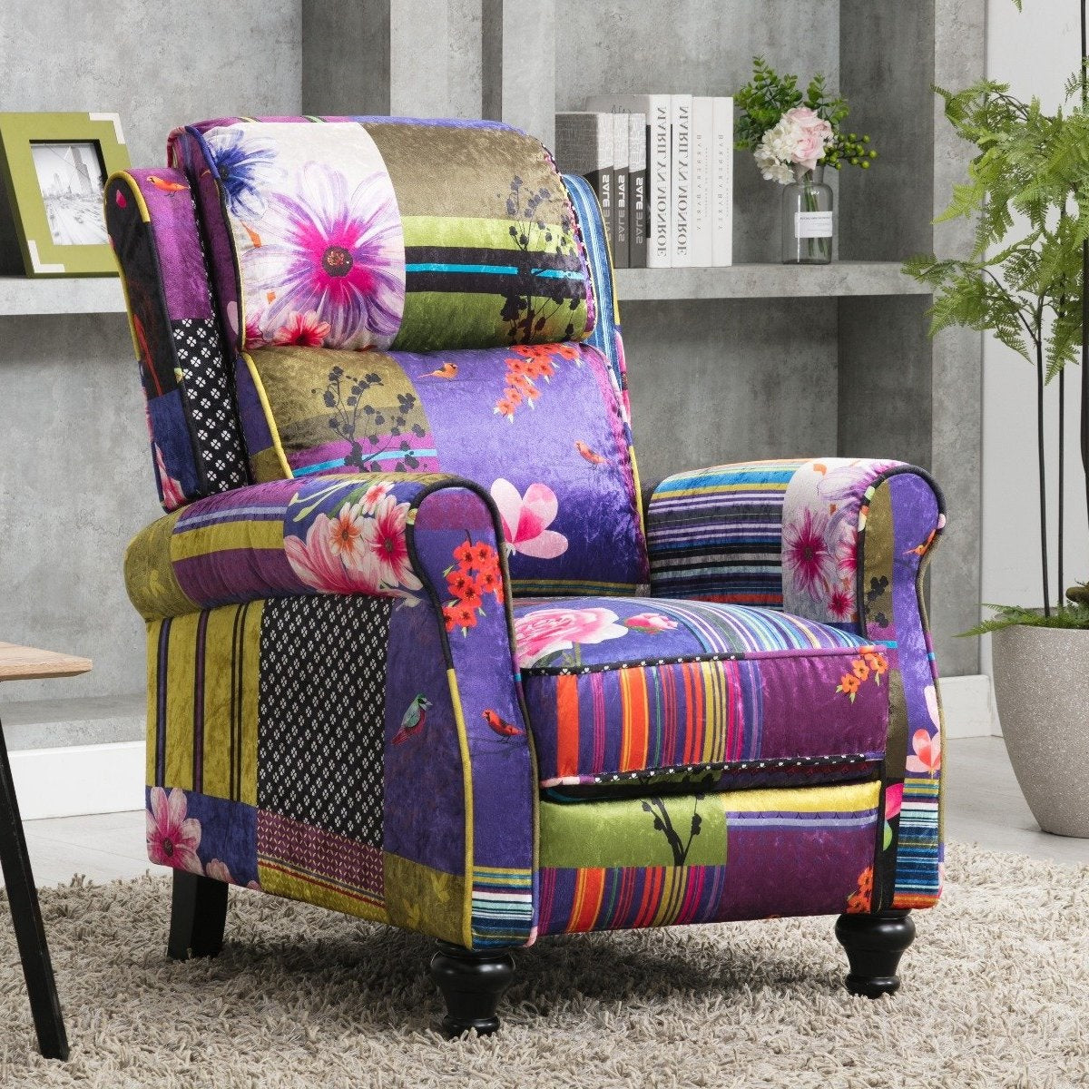 Fabric Patchwork Mary Manual Recliner Chair โ Stunning Chairs