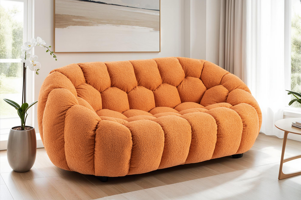 Teddy Boucle Fabric Orange Atrani 2 Seat Accent Chair