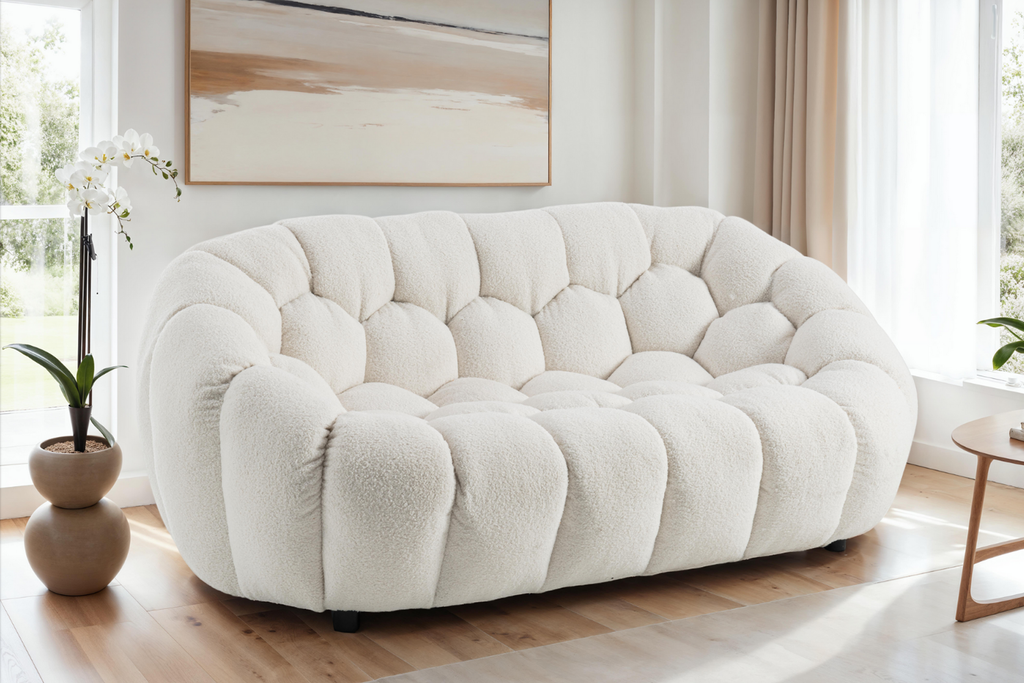 Teddy Boucle Fabric White Atrani 2 Seat Accent Chair