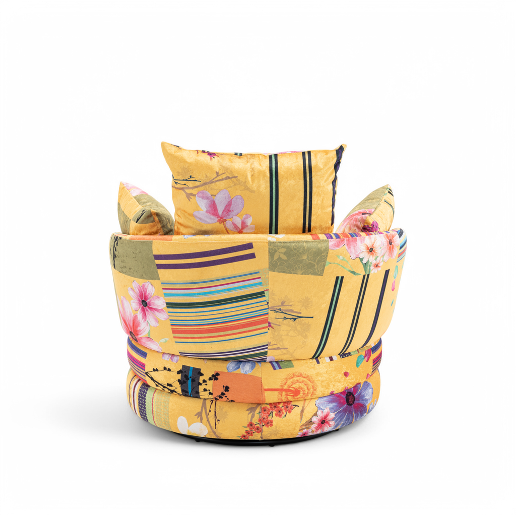 Fabric Gold Patchwork Teri Accent Swivel Chair Back