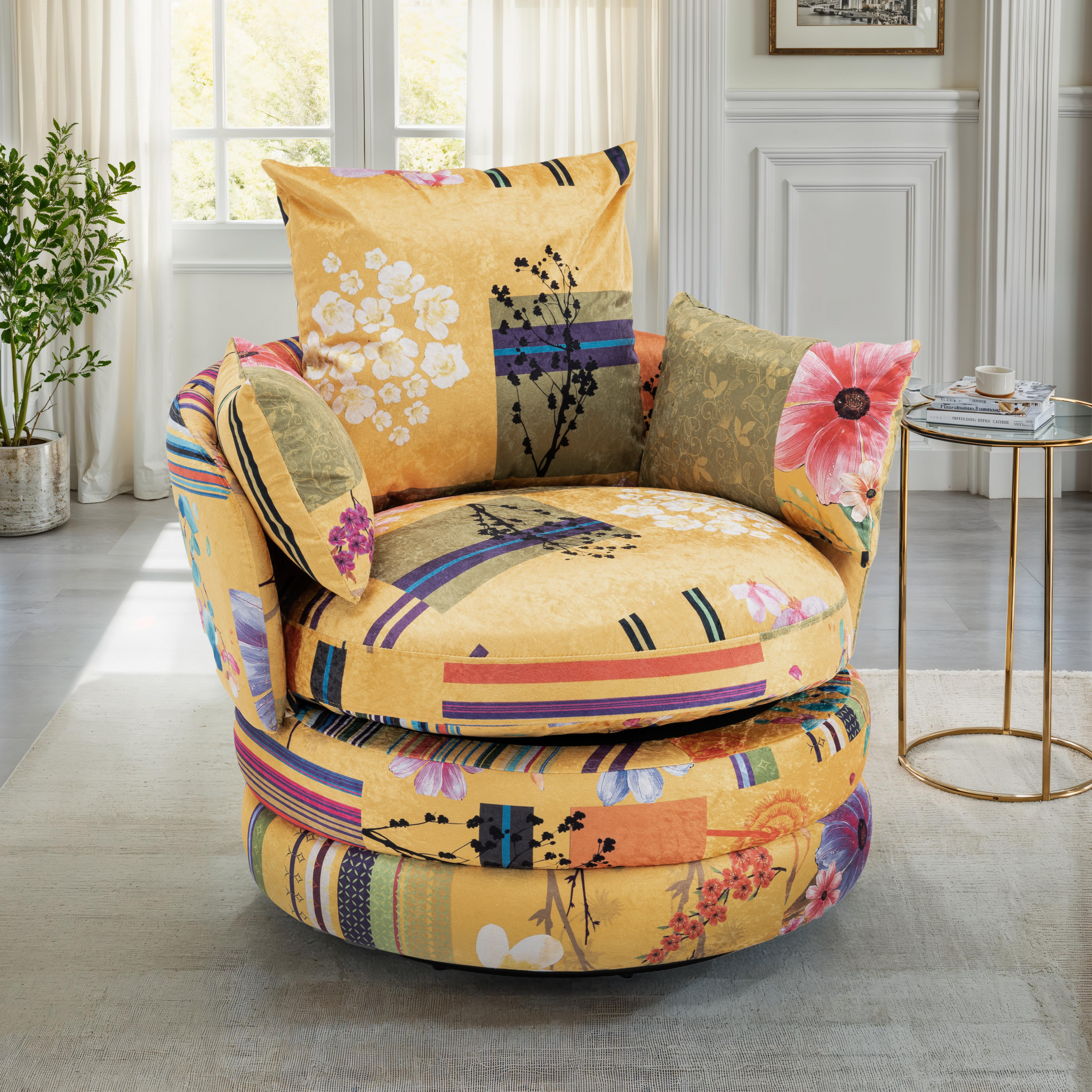 Fabric Gold Patchwork Teri Accent Swivel Chair – Stunning Chairs