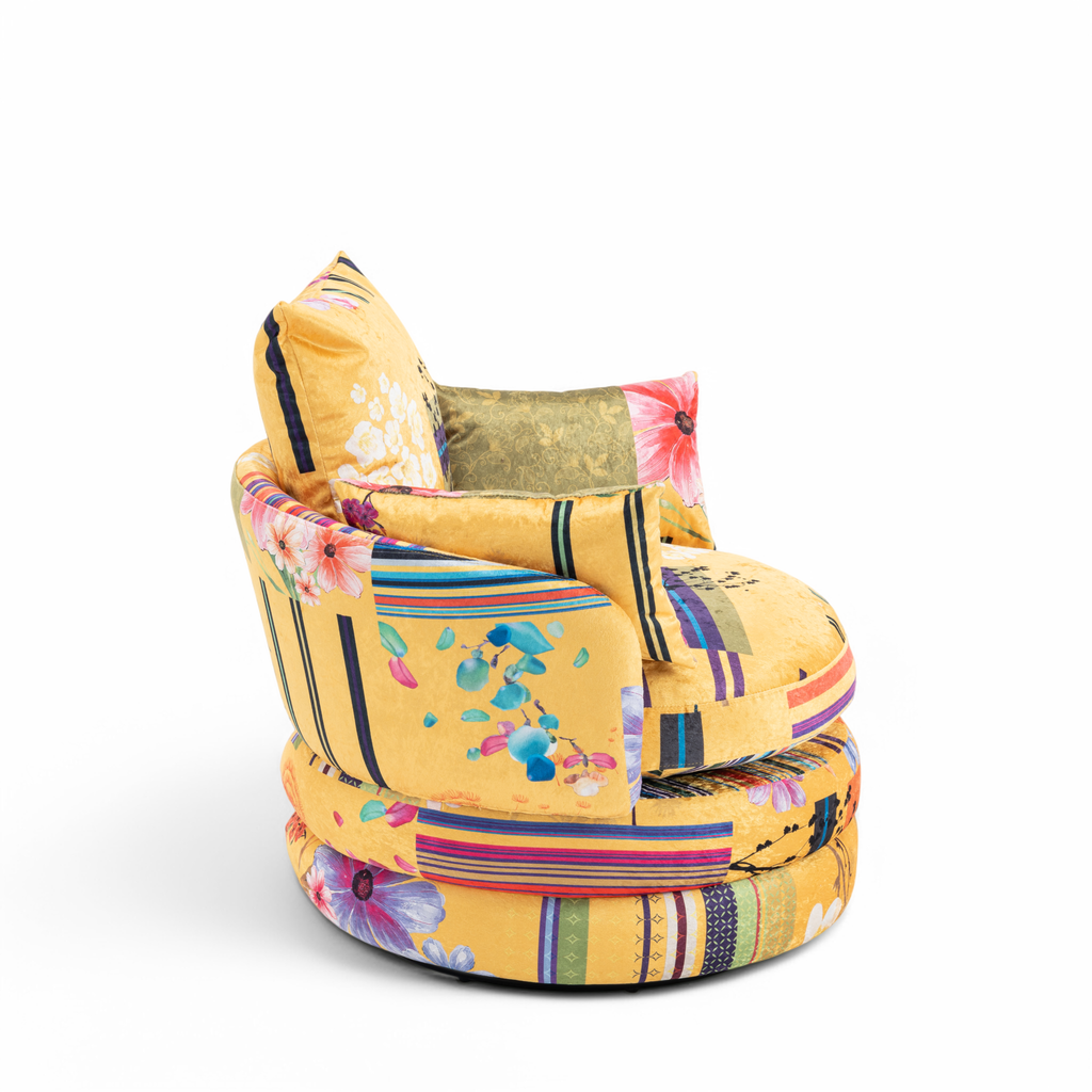 Fabric Gold Patchwork Teri Accent Swivel Chair Side