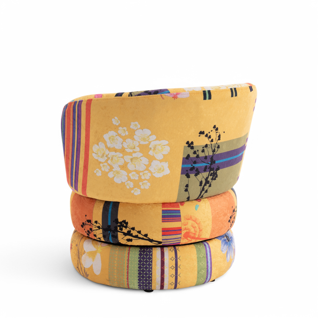 Fabric Gold Patchwork Tilly Accent Swivel Chair