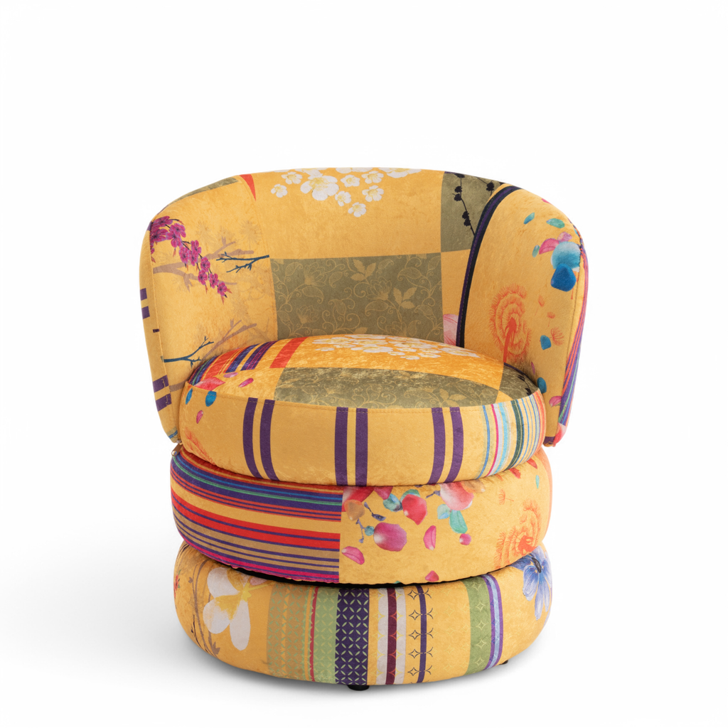 Fabric Gold Patchwork Tilly Accent Swivel Chair