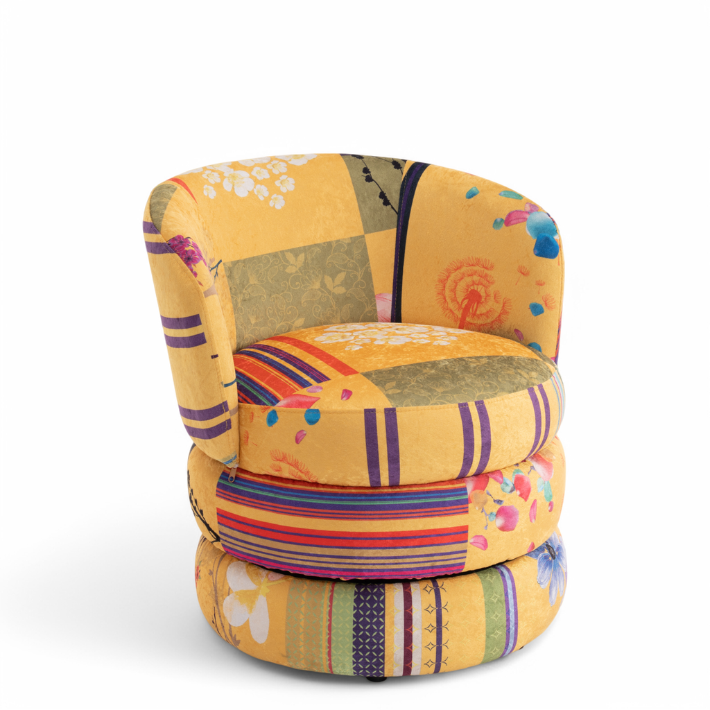 Fabric Gold Patchwork Tilly Accent Swivel Chair