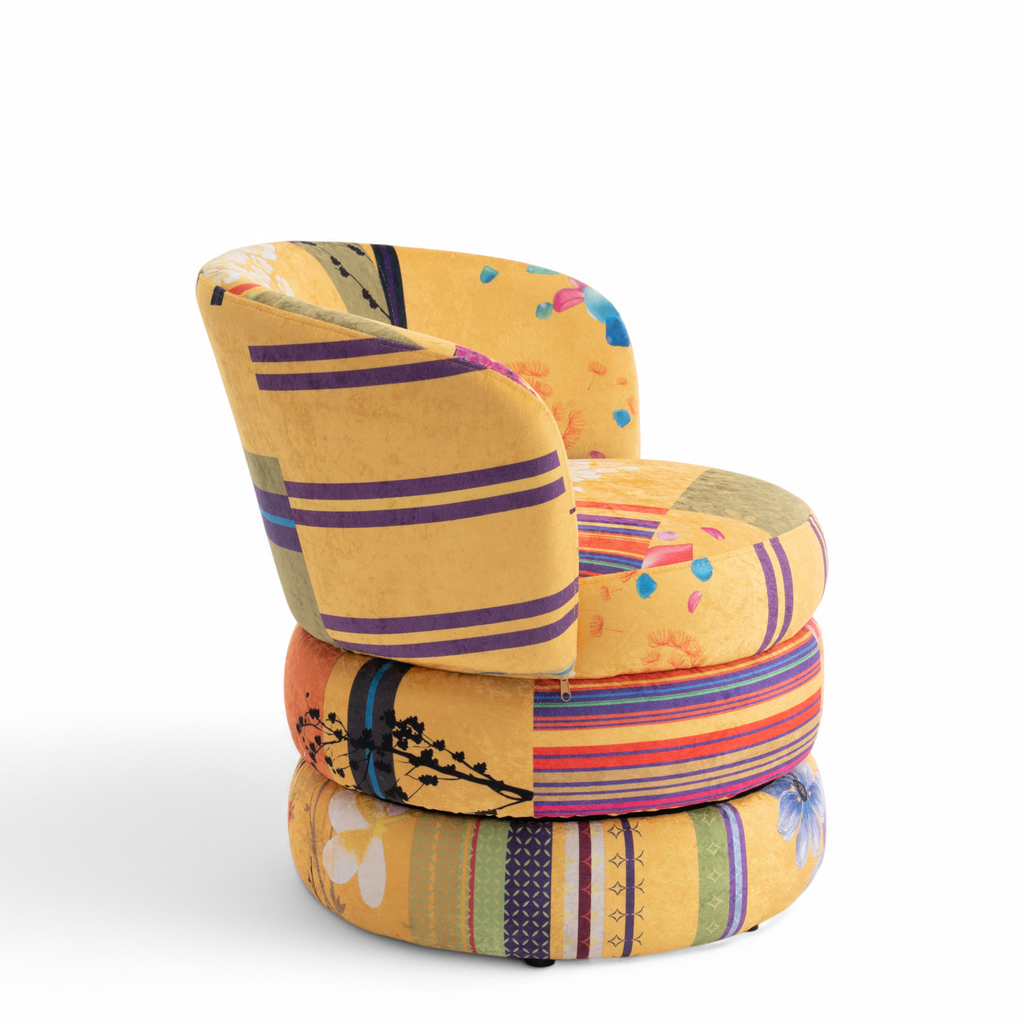 Fabric Gold Patchwork Tilly Accent Swivel Chair