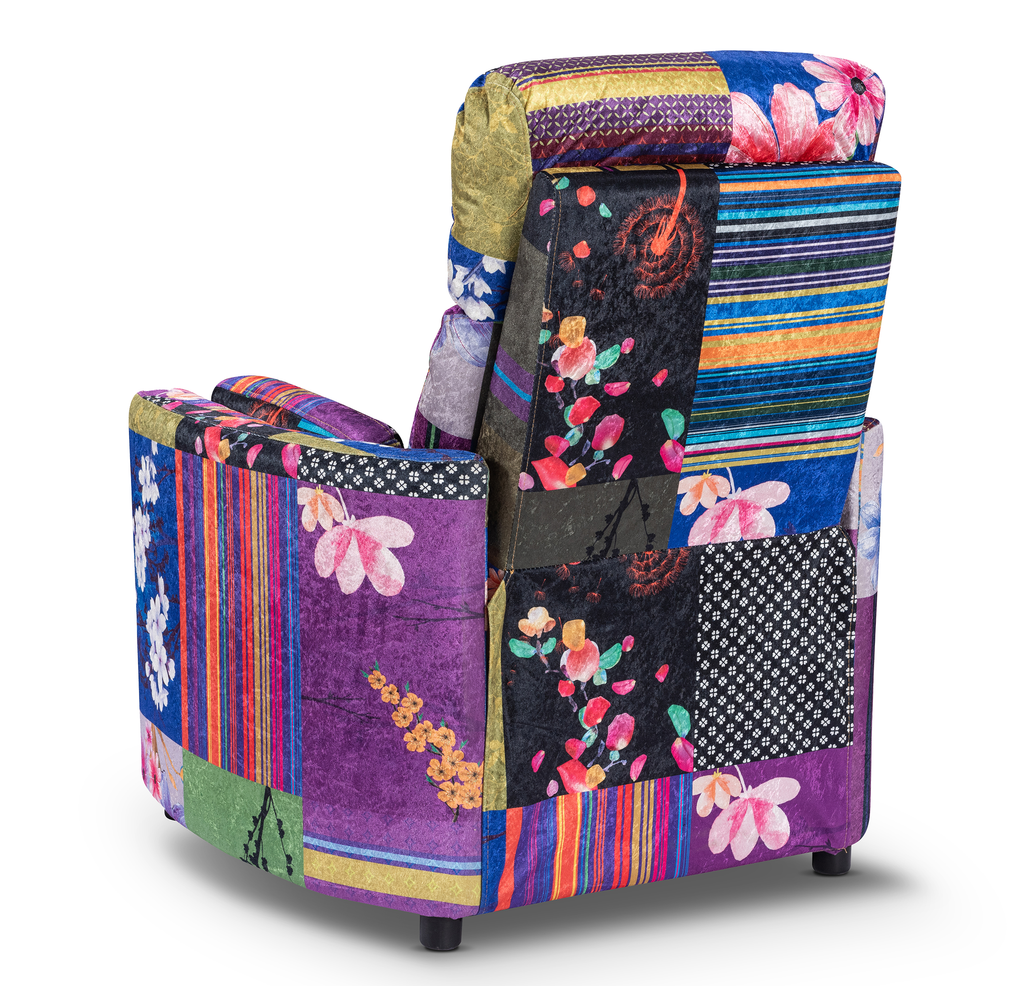 Multicoloured Fabric Patchwork Margot Manual Recliner Chair Back Angle