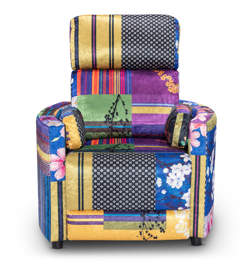 Multicoloured Fabric Patchwork Margot Manual Recliner Chair Front