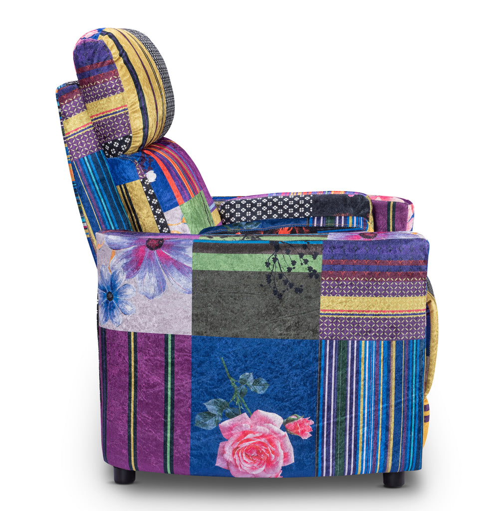 Multicoloured Fabric Patchwork Margot Manual Recliner Chair Side