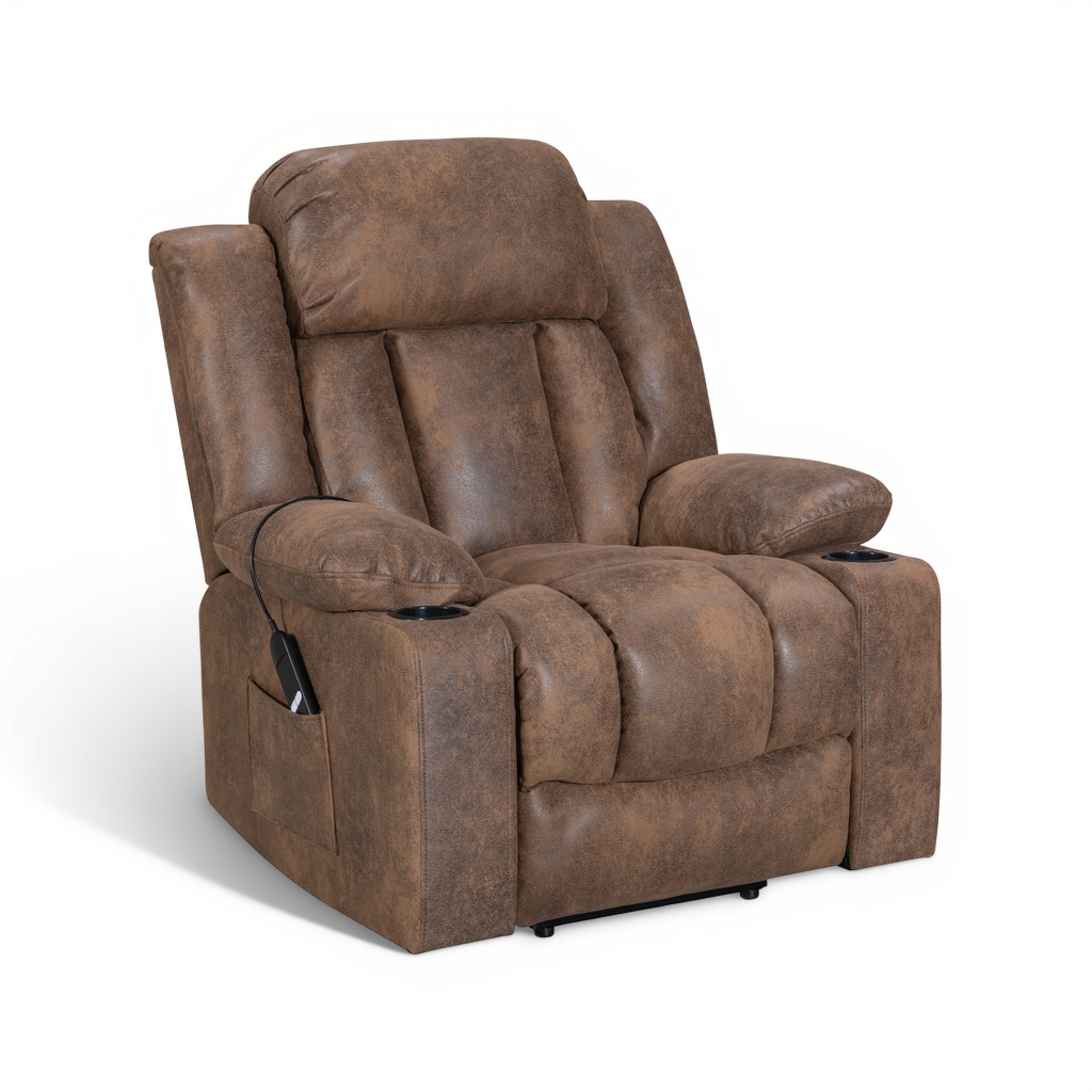 Recliner Suede Mini Rocker Speaker Chair Manual Recliner Chair, No Rocker Lazy Boy Sofa Chair Faux Leather Reclining  Armchairs For Living Room,Bedroom, Brown