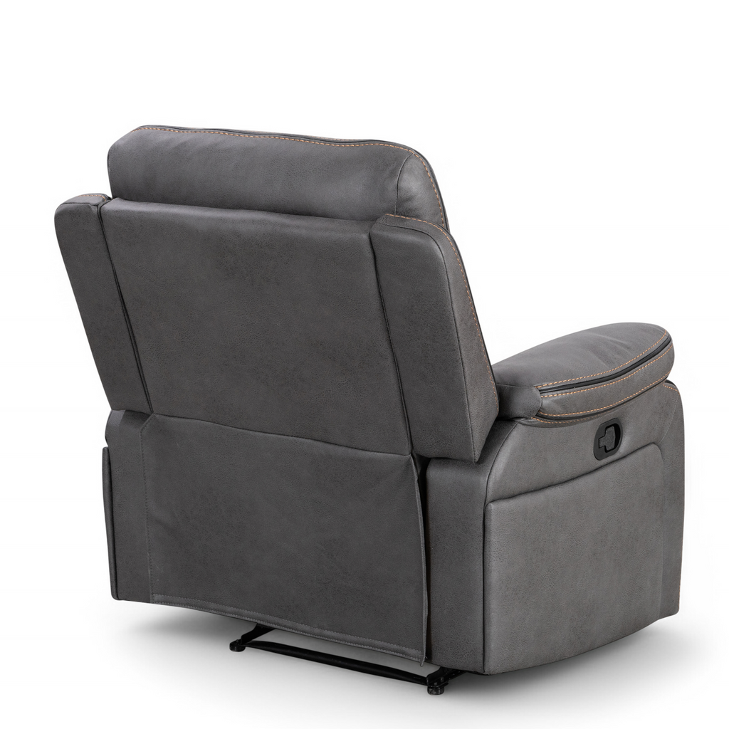Faux Leather Grey Manual Recliner Chair with Contrast Stitching VEGAS Back Angle