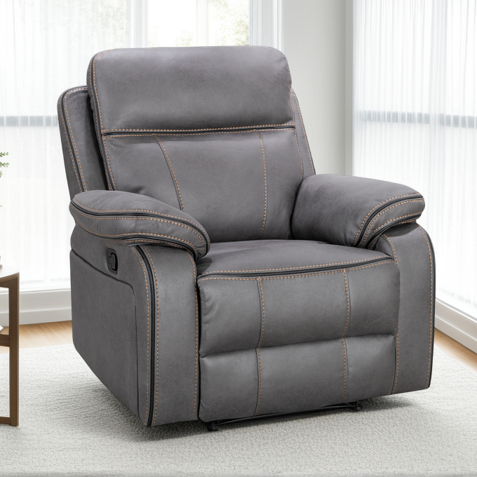 Faux Leather Grey Manual Recliner Chair with Contrast Stitching VEGAS ...