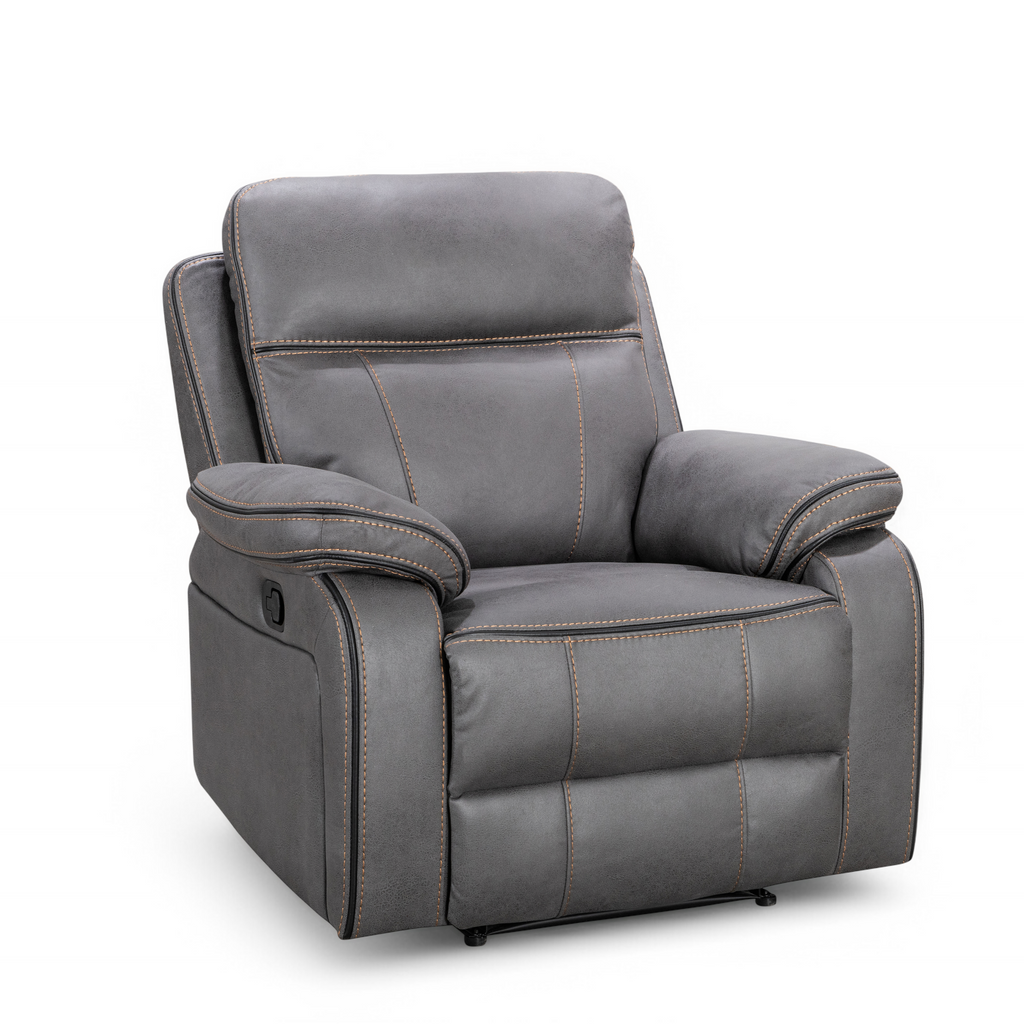 Faux Leather Grey Manual Recliner Chair with Contrast Stitching VEGAS Front Angle