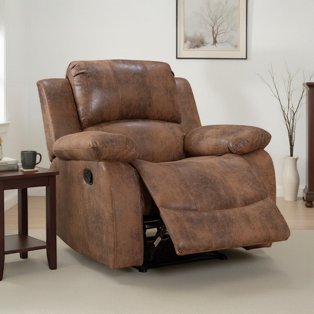Faux Leather Suede Brown Valencia Manual Recliner Chair