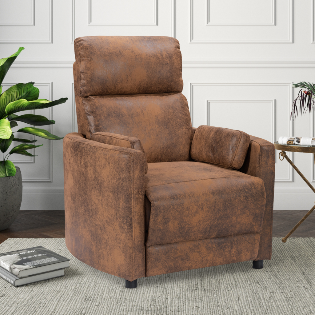 Faux Leather Suede Brown Margot Manual Recliner Chair Background