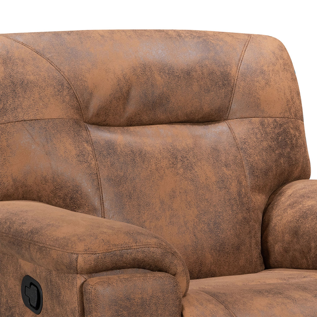 Faux Leather Suede Brown Murcia Manual Recliner Chair Closeup