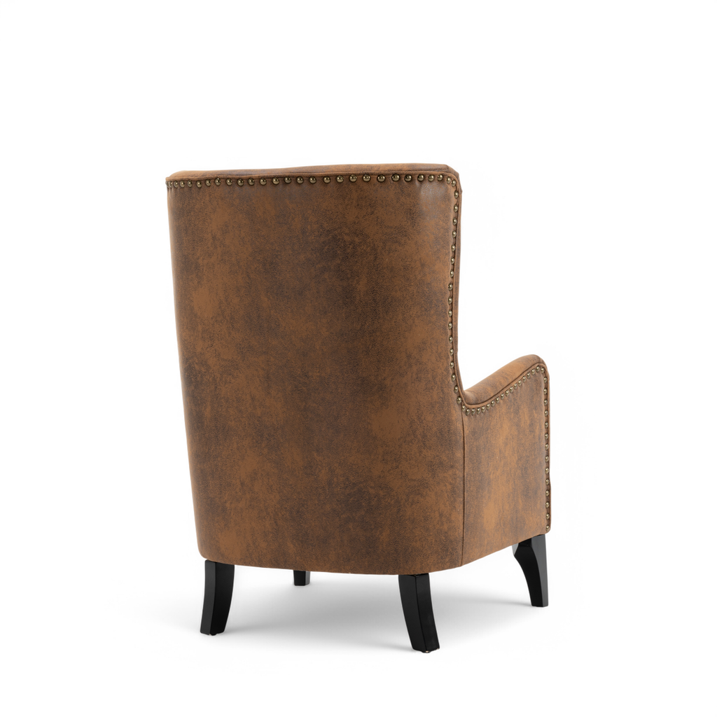 Faux Leather Suede Brown Segovia Accent Chair Back Angle