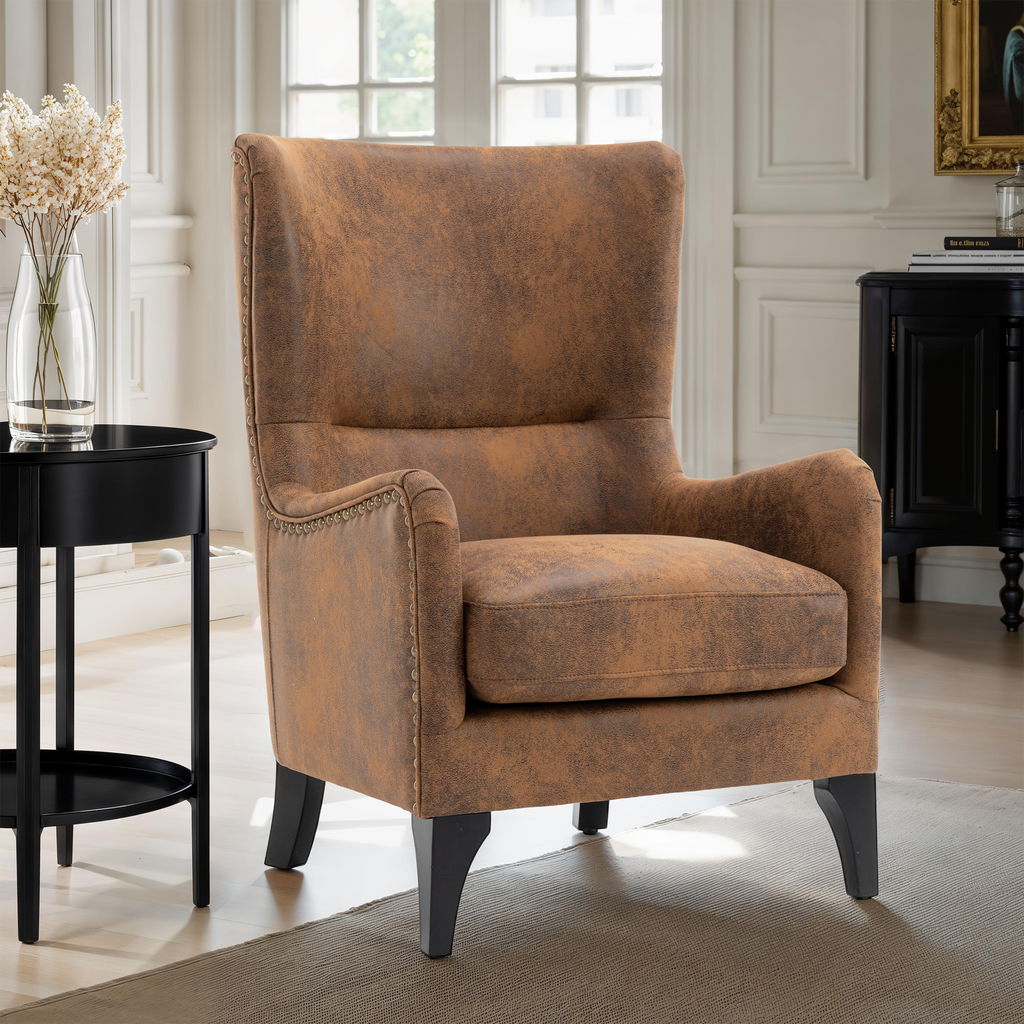 Faux Leather Suede Brown Segovia Accent Chair Background