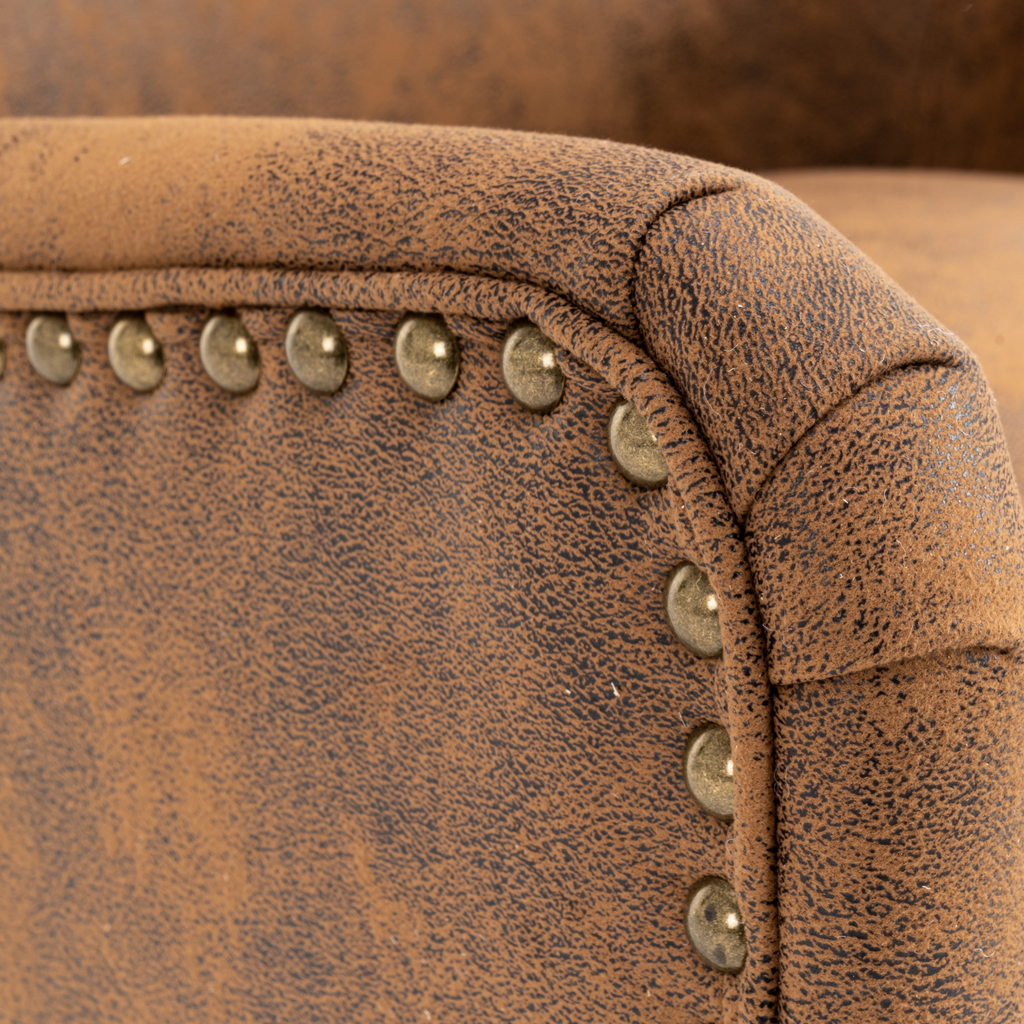 Faux Leather Suede Brown Segovia Accent Chair Closeup