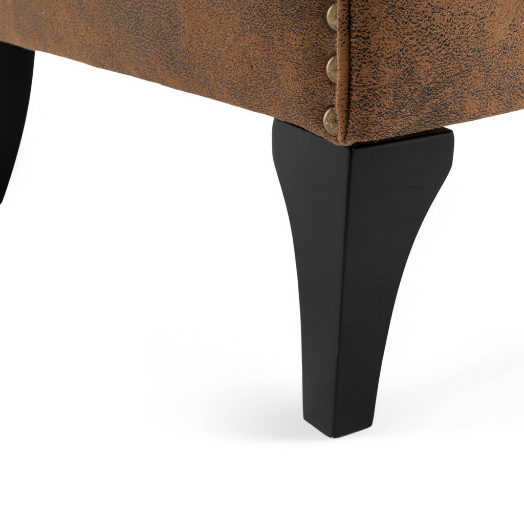 Faux Leather Suede Brown Segovia Accent Chair Closeup Wooden Leg