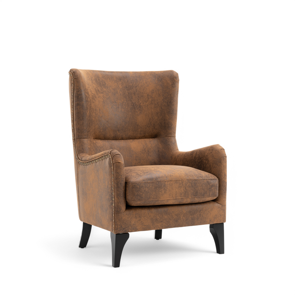 Faux Leather Suede Brown Segovia Accent Chair Front Angle